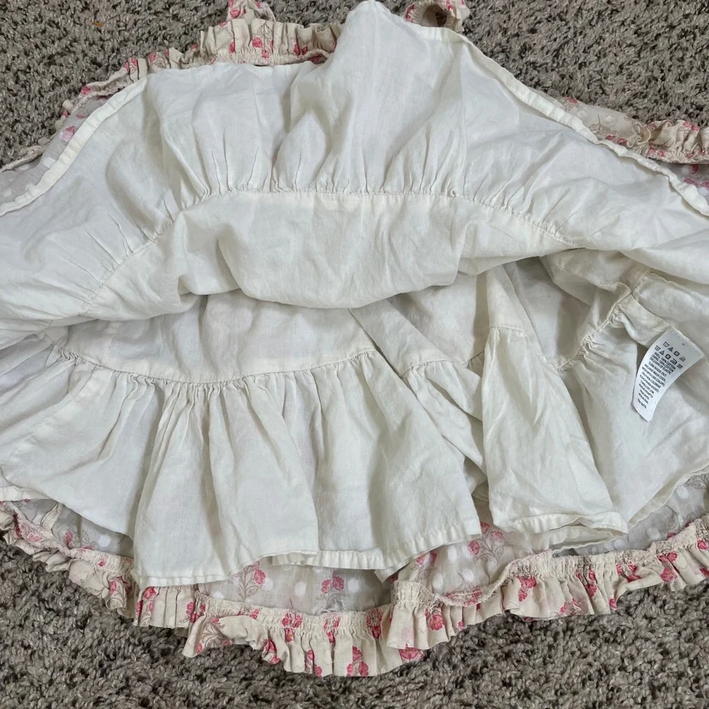 Happily Grey Girls Dress 3T Floral Ruffle Sleeveless Tiered Cotton‎ Beige Pink